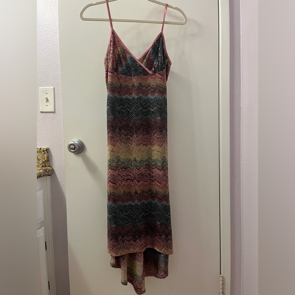 Vintage Stunning RAMPAGE large Multicolor Chevron dress  PTP 15-22/L 48